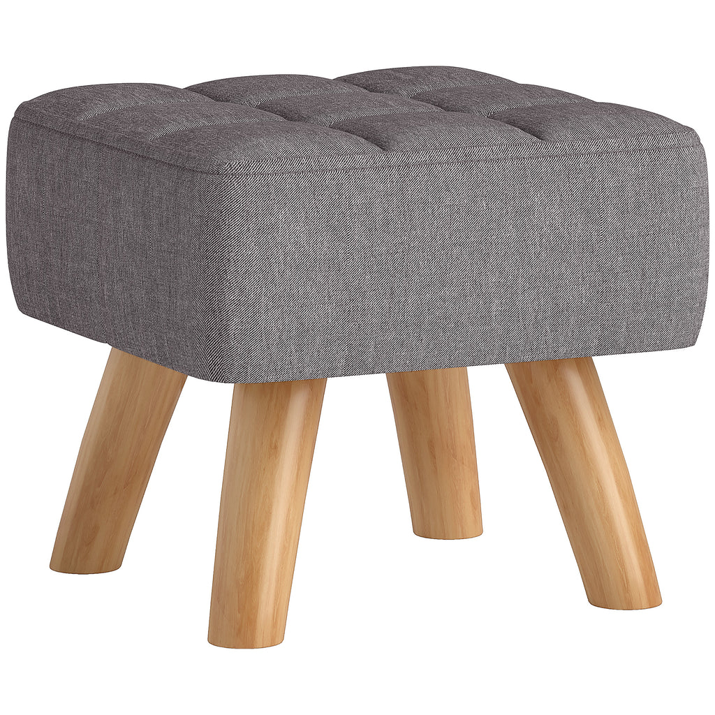 Repose pied salon ottoman siège rembourré en tissu avec pieds en bois 27 x 27 x 26 cm gris