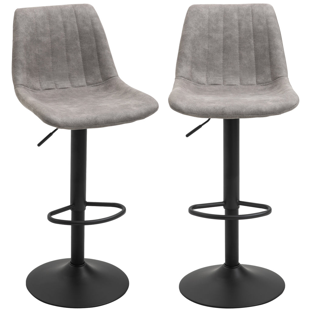 Lot de 2 tabourets de bar style vintage hauteur réglable pivotant avec repose-pied gris