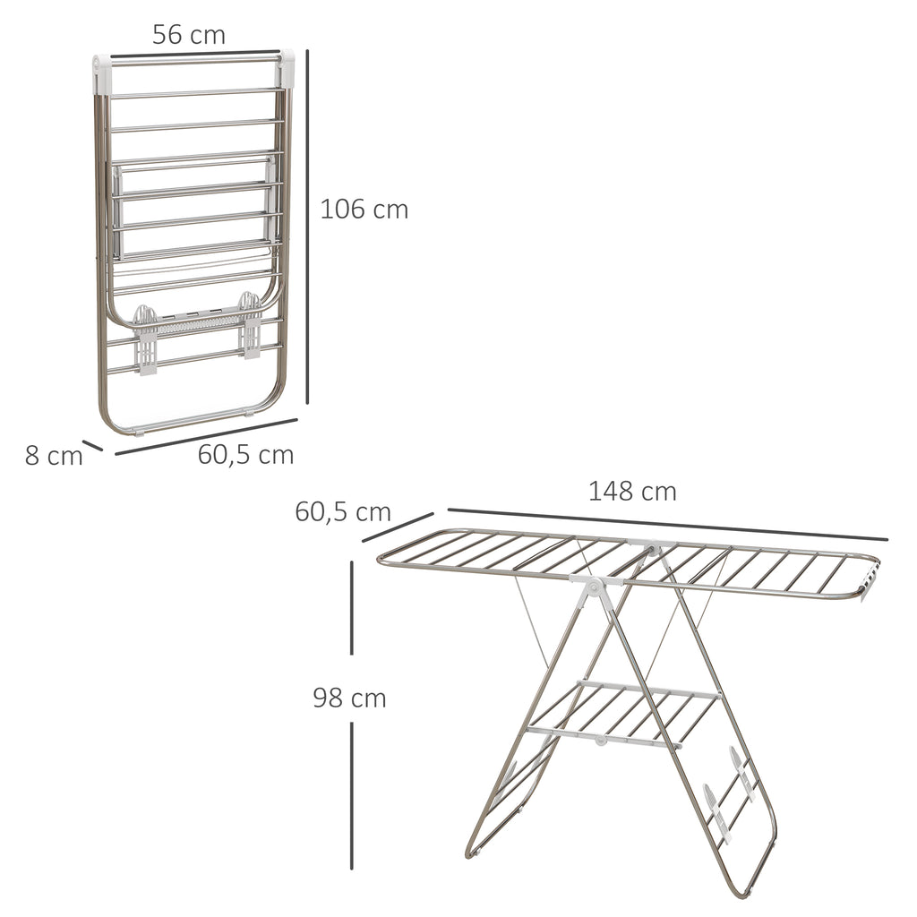 Séchoir à linge sur pieds pliable étendoir 2 niveaux ajustables dim. 148L x 60,5l x 98H cm