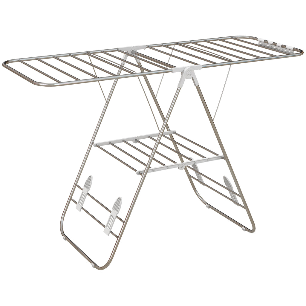 Séchoir à linge sur pieds pliable étendoir 2 niveaux ajustables dim. 148L x 60,5l x 98H cm
