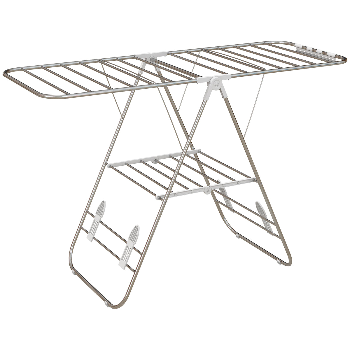 Séchoir à linge sur pieds pliable étendoir 2 niveaux ajustables dim. 148L x 60,5l x 98H cm
