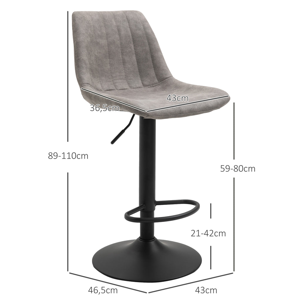 Lot de 2 tabourets de bar style vintage hauteur réglable pivotant avec repose-pied gris