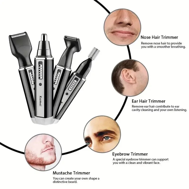Rechargeable Nose & Ear Hair Trimmer Precision Grooming Black