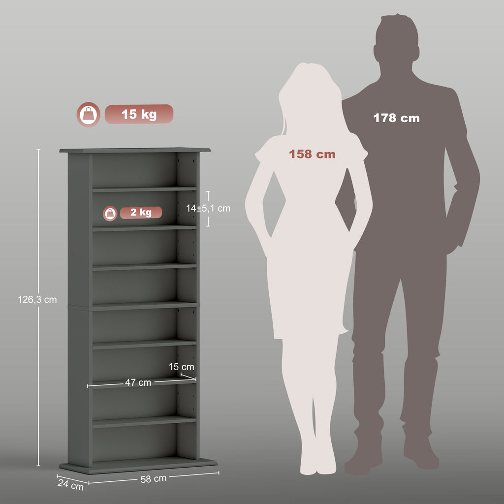 Rangements pour CD et DVD avec 8 compartiments et 6 étagères réglables, capacité max. 360 CD/185 DVD et Blu-ray, gris
