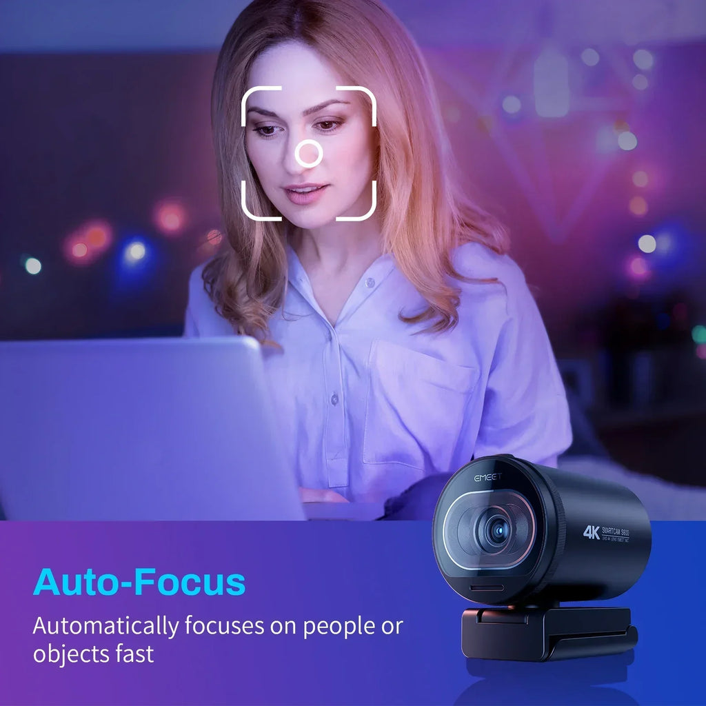 4K Webcam with Tripod Autofocus Streaming Black