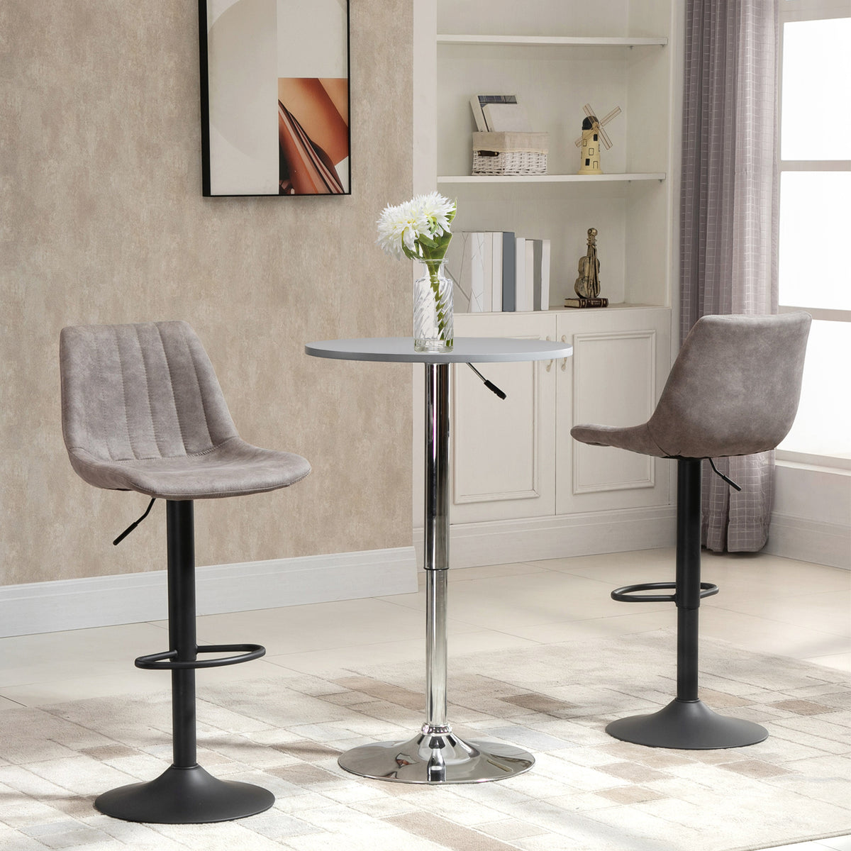 Lot de 2 tabourets de bar style vintage hauteur réglable pivotant avec repose-pied gris