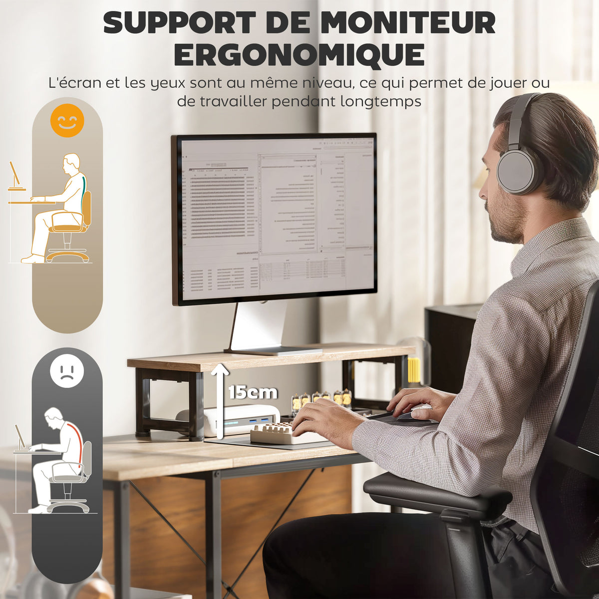 Bureau d'angle modulable réversible 168-240 cm style industriel - étagère réglable, sac de rangement, support d'écran
