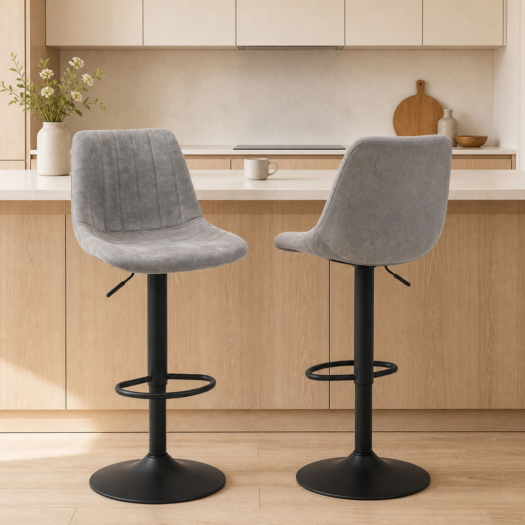 Lot de 2 tabourets de bar style vintage hauteur réglable pivotant avec repose-pied gris