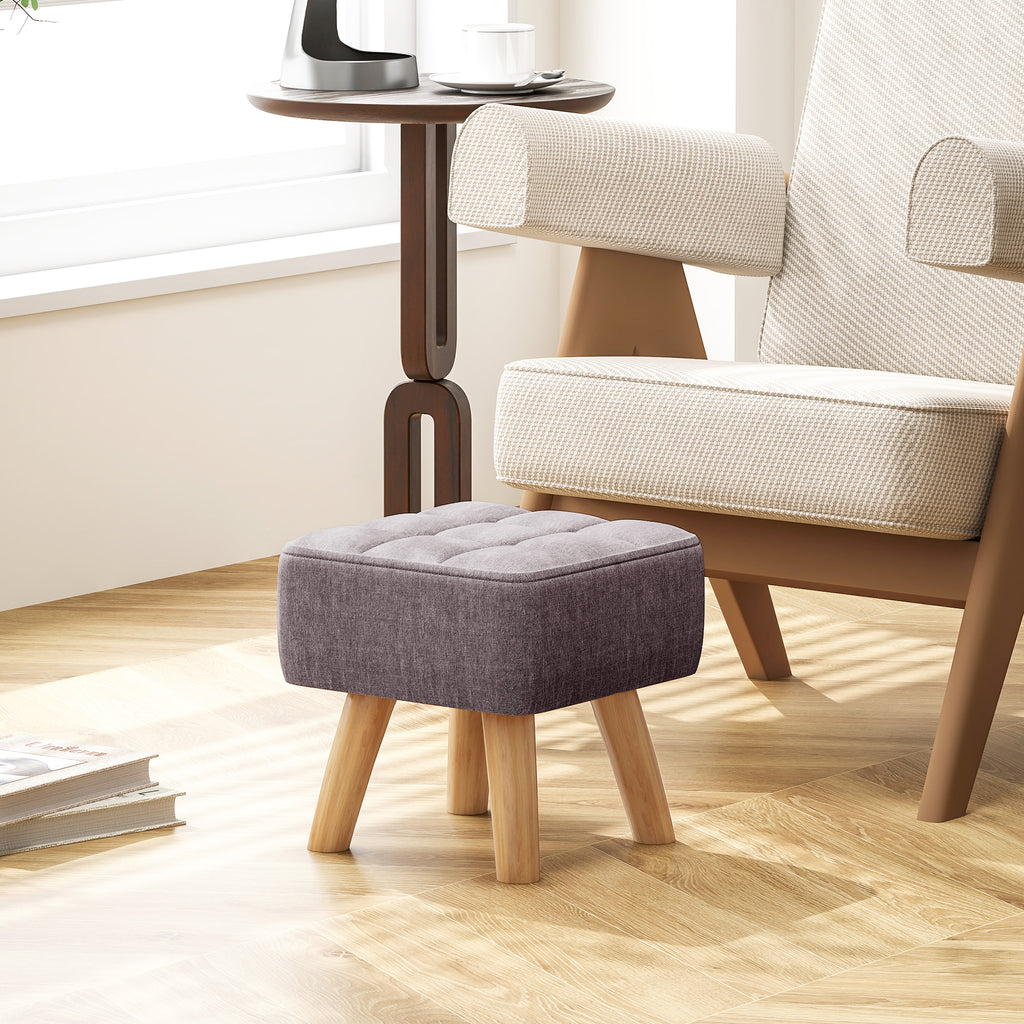 Repose pied salon ottoman siège rembourré en tissu avec pieds en bois 27 x 27 x 26 cm gris