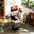 Bureau d'angle modulable réversible 168-240 cm style industriel - étagère réglable, sac de rangement, support d'écran