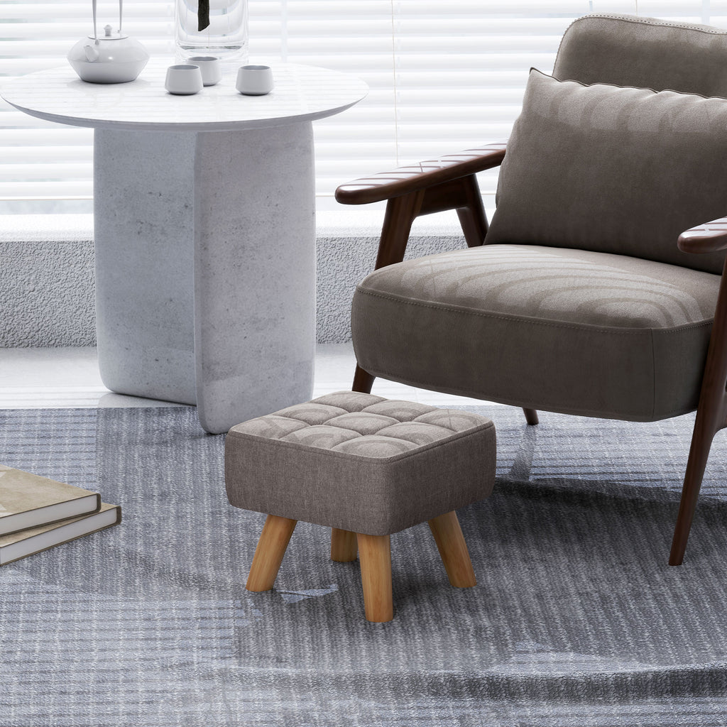 Repose pied salon ottoman siège rembourré en tissu avec pieds en bois 27 x 27 x 26 cm gris